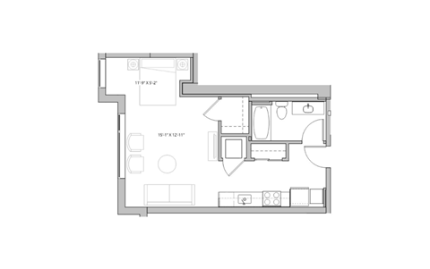bedroom floor plan of a 1100 sq ft roommates apartment